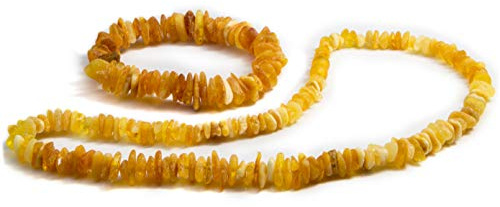 Generic Baltic Amber Bracelet and Necklace, Handmade Adult Jewelry Set, Unisex, 17 inches, wrist size up to 7.08 Inch (Matte light honey)