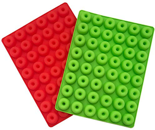 Set of 2 Mini Donut Silicone Mold, TuNan Mini Ring Shape Trays for Making Gummy, Candy, Chocolate, Cookies, Biscuits - 48 Cavities