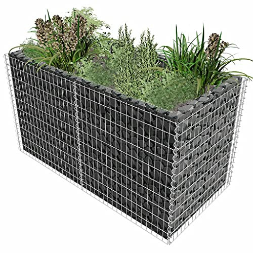 YITHOPI Gabionen 180×90×100 cm Silbern, mit Spiralverbindungen und Distanzhalter, Steinkorb, Steingabione, aus rostfreiem verzinktem Stahl, verwendet als Gartendeko, Silbern