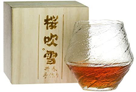 Japan Art Design Falling Sakura Snow Whisky Tasting Nosing Neat Glass Old Fashioned Tumbler Wooden Gift Box Whiskey Cup Mat