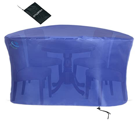 YSUEFIJO Abdeckung für Gartenmöbel Runder 140x75cm, Wasserdicht 420D Oxford Esstisch Abdeckhaube Winddicht SchutzhüLle Dunkelblau für Gartentische Outdoor Terrasse Möbelsets with Storage Bag