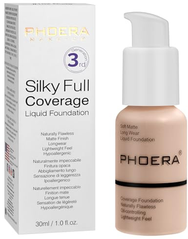 PHOERA Foundation,PHOERA Grundierung Makeup Concealer Full Coverage, Anti Aging Hydrating Serum with matte Natural lightweight Finish (101- Porcelain)