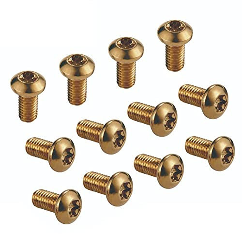 ihreesy 12 Stück Scheibenbremsschrauben, Bremsscheiben Schrauben M5 x 10mm Feste Schrauben Kegelschrauben Fahrradwasserflaschen Käfigschrauben für Mountainbike Radfahren Bike Repair, Gold