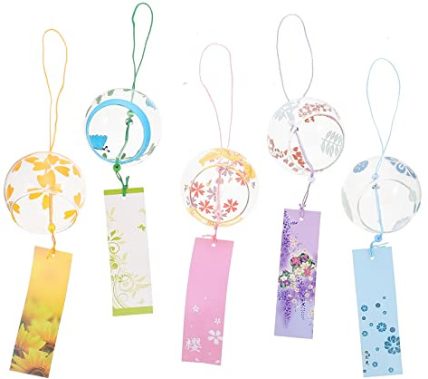 CLISPEED Campanelli Eolici in : 5 Pezzi Floreali Decorazioni Sospese Campana del Appesa Piccole Campane a Chiari Campanelli Eolici Un Fiori Giappone Bicchiere
