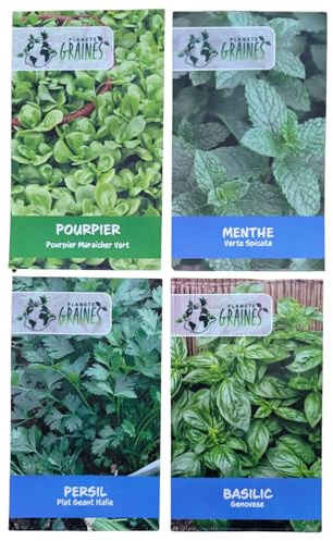 Lot de 800 Graines Spécial Aromate Pourpier vert - Menthe Verte - Persil Plat - Basilic - 4 x 200 graines potager…