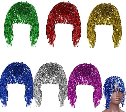 HREDZEO Tinsel Wig,6 Pcs Métallique Brillant Perruque Perruques Costume Tinsel Perruques pour Noël Halloween et Soirée Célibataire Cosplay