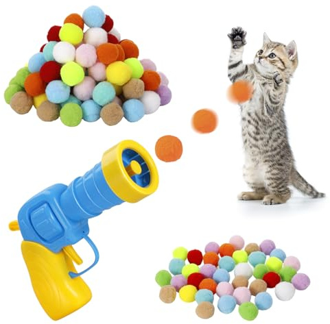 Zuimei Interactive Cat Ball Launcher, Cat Balls Toys Launcher with 100pcs Soft Plush Balls Silent Ball Shooting Toy Funny Interactive Cats Toys for Indoor Cats Training Exercise Playing