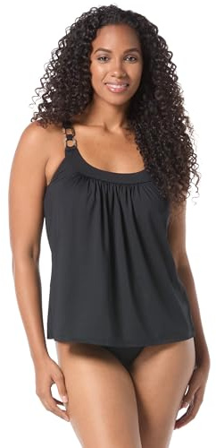 COCO REEF Ultra Fit Bra Sized Underwire Loose Fit A-Line Tankini Swimsuit, Full Coverage Swimwear Top, Black, 38D