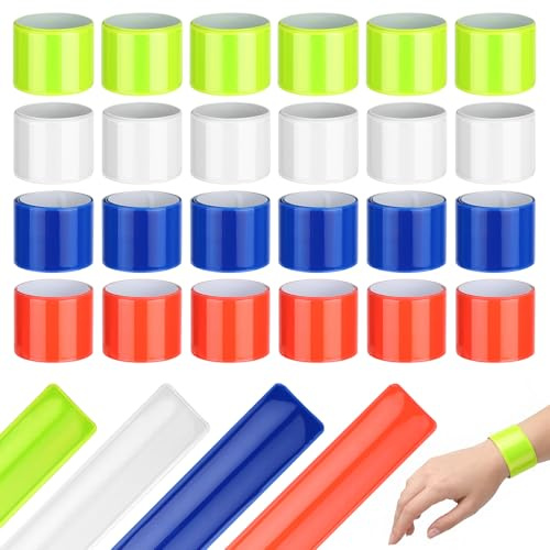 Bohoray 24 Stück Reflective Band 4 Farben Gut Sichtbares Reflektorbänder | Klatscharmband, Reflective Snap Bracelet, Reflektorband Fahrrad, Geeignet für Radfahren, Joggen und Wandern
