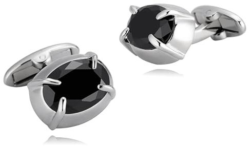 Dsnyu Manschettenknöpfe Silbern, Manschettenknöpfe Herren Edel Schwarz Oval 4 Krallen Edelstahl Hemd Anzug Schmuck für Geburtstag Hochzeit