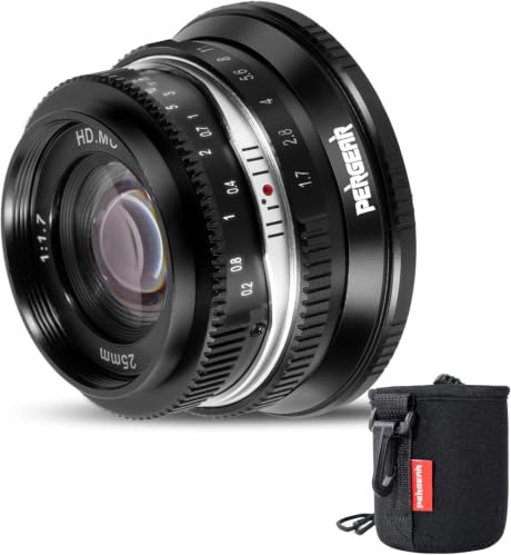 PERGEAR 25mm F1.7 Fuji X Mount Objektiv für Fujifilm (Schwarz) | Manueller Fokus mit Großer Blende Objektiv, Kompakt, Kompatibel mit Fujifilm Kamera X-T3 X-H1 X-Pro2 X-E3 X-T1 X-T2