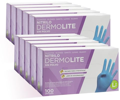 COM-FORT HOUSE - Guantes nitrilo desechables - Color Azul- Colección Dermolite - Guantes de Látex sin Polvo - Disponible en tallas XS, S, M, L