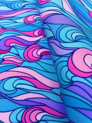 Vienberg Premium Oxford Gewebe Stoff Wasserdicht | Reißfest Wasserfest Polyester | Meterware | Outdoor Indoor | Segeltuch, Abdeckplane Markisenstoff (Bunt Welle)
