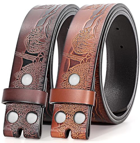2 Pack Gürtel Ohne Schnalle Herren, Western Ledergürtel Ohne Schnalle Wechselgürtel für Cowboy Jeans Gürtelschnalle Geschenkm, 3.8CM, Dunkelbraun + Hellbraun, 130cm, Fliegendes Vogelmuster