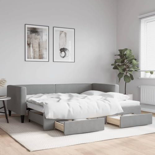 THOYTOUI Tagesbett Ausziehbar, Tagesbett Bettrahmen Betten Bettsystem Geeignet für Mehrbettzimmer Wohnung Gästezimmer Hotel mit Schubladen Hellgrau 90x200 cm Stoff