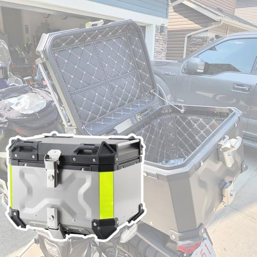 Baúl De Moto con Candado de Seguridad Scooter Maleta Topcase, Caja De Motocicleta 45L 55L 65L 80L 100L Universal Maletero De Moto para Casco(Silver,36L)