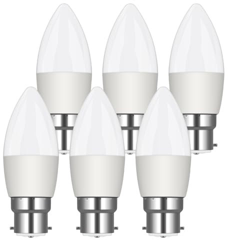 B22 Bayonet 5W (40W Equivalent) LED Candle Light Bulbs, 2700K Warm White Energy Saving, 450LM Type B Candle Bulbs Small Bayonet for Ceiling Fan, Non-Dimmable, 6PCS