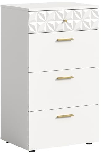 Lomadox Schubladenkommode 53cm breit in weiß Hochglanz 3D-Struktur Kommode Schrank Beistellschrank