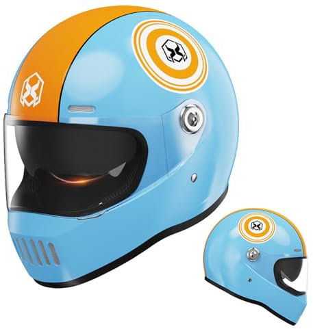 SMTSEC Motorradhelm Damen Herren Full Face Helm Retro Klapphelm DOT/ECE-Zertifizierter Mit Anti-Fog Sonnenblende Helm Motorrad Downhill Helm Mopedhelm Schutzhelm Für Cruiser Chopper,Orange-55~62CM