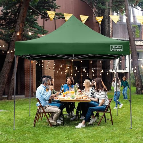 Garden Universe 3m x 3m Pop-Up Gazebo Weight 26kg Heavy Duty Green Waterproof Commercial Grade Market Stall Leg Weights Wheeled Carry Bag Marquee Canopy Party Tent GAZ11-Green