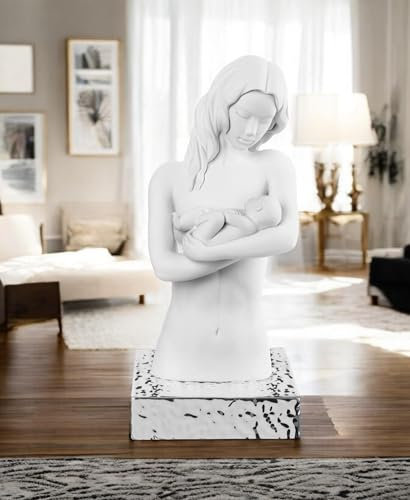 Scultura moderna mezzo busto maternità gesso bianco base argento