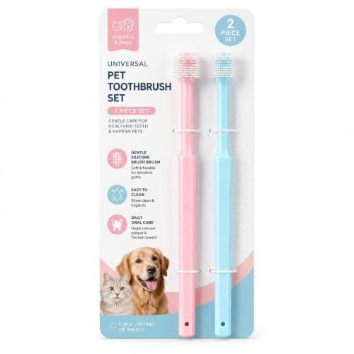 2 Pcs Small Dog & Cat Toothbrush, 360 Degree Soft Silicone Pet Toothbrush Cat Clear Dog Oral Hygiene Deep Clean Pet Teeth Cleaning Kit for Small to Large Dogs Cats (Pink+Blue, 15.1)