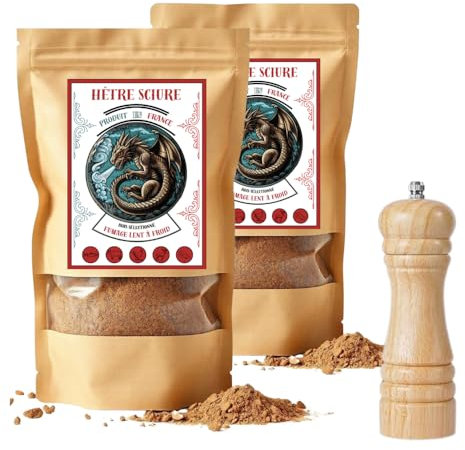 Hêtre sciure pour Fumage à Froid - Lot de 1,7KG + Moulin à Poivre Artisanal - 100% Français et Naturel - Idéal pour Viandes, Poissons - Utilisé par des Professionnels