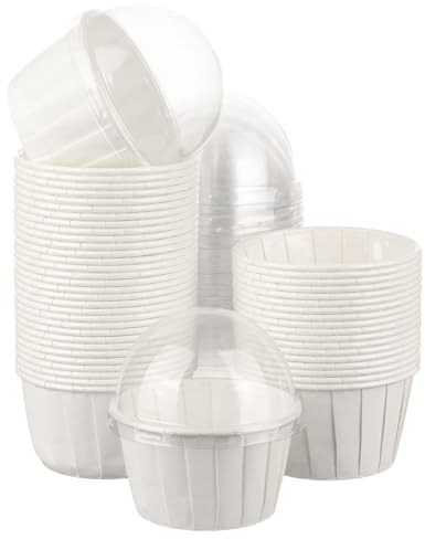 sourcing map 50 Set Cupcake Liners with Dome Lids, Muffins Liners Wrappers, Disposable Baking Cups for Wedding and Birthday Party Decoration White
