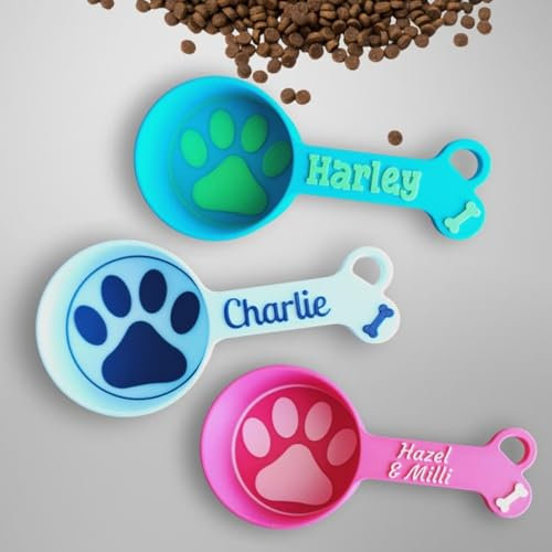 Pelle à nourriture personnalisée pour chiens, tasse à mesurer personnalisée pour aliments pour chiens avec nom, cuillère à croquettes, cuillère à nourriture pour chiens, cadeau personnalisé pour chien