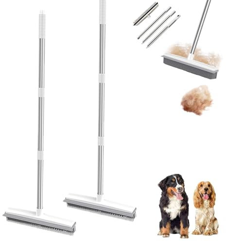 Lot de 2 balayages professionnels pour tapis, balai 2 en 1 pour poils de chien, poils d'animaux, poils d'animaux avec balai en caoutchouc pour enlever la raclette intégrée, voiture