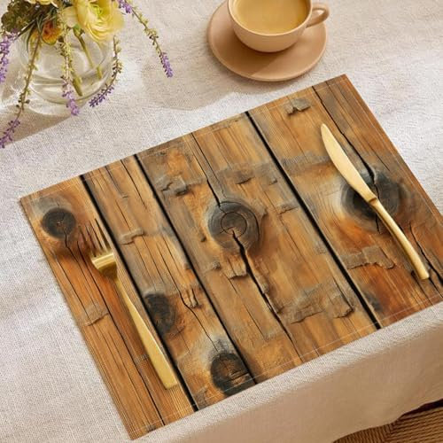 6 Pezzi Sottopiatti Venatura Del Legno Rustico, Tovagliette Lavabili, 30 x 45 cm Tovagliette Rettangolari Stampate in Lino, Adatto a cucina, soggiorno, sala da pranzo, bar