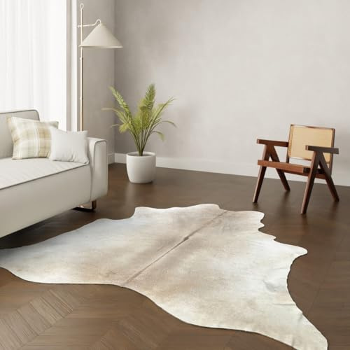 Wildlife Design Großformat Echter Kuhfell Teppich – Champagner-Grau. Imposante 220×200 cm! Perfekt fürs Wohnzimmer. Nachhaltig, Tierfreundlich + GRATIS Lederuntersetzer
