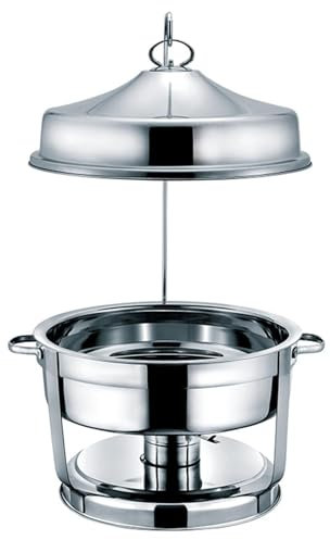 SAYEYBU Set da Buffet Chafing Dish, Set di Scaldavivande E Scaldavivande Rotondi in Acciaio Inox, Vassoio Scaldavivande, con Coperchio E Supporto, per Matrimoni, Feste,Argento,9L
