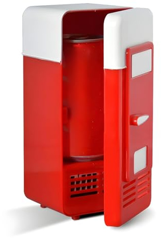 Nicear Portable Mini Fridge 5V USB 1 Can Drink Cooler and Warmer Compact Beverage Fridge for Car Office Desk Bedroom (Red, 95x95x195mm)
