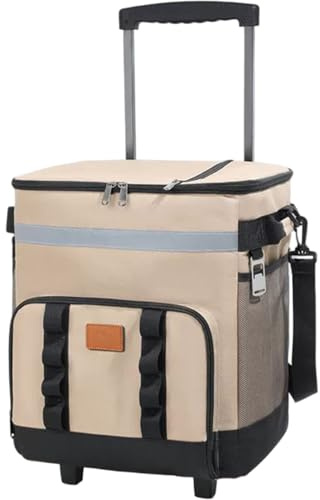 Yaoliucp Kühler mit Rädern und Griff 35L großer zusammenklappbarer Rollkühler-Beutel mit wasserdichtem Multipocket Reißverschluss Isolierter Beutel für Picknickstrand im Freien, mit Rädern und Griff