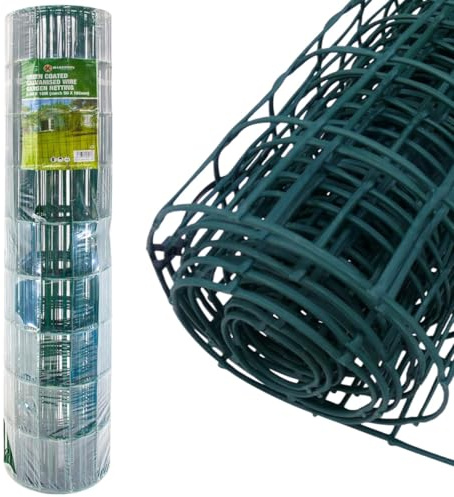 HomeVibe 0.9 x 10m Green PVC Galvanised Wire Mesh Fencing – 50x100mm Rectangular Netting for Garden, Animal Enclosures, Chicken Runs, Plant Support, Outdoor Fence Roll