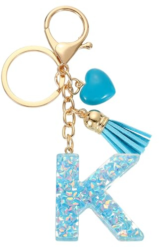 sourcing map Porte-clés lettre initiale en résine avec pendentif en forme de cœur mignon pour femme, porte-clés de l'alphabet pour sac à main, sac à dos, bleu, 4 x 3.9 cm / 1.57 x 1.54 (L x W)