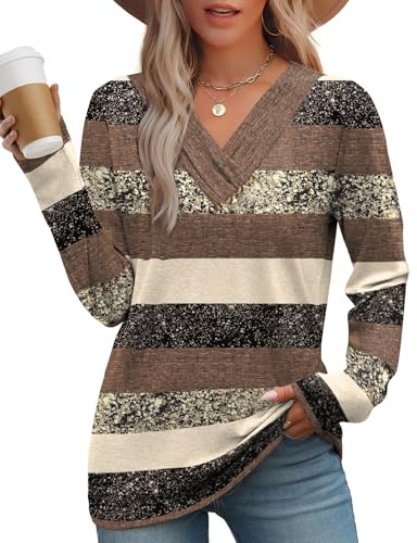 WIHOLL Women Fall Clothes Long Sleeve Shirts Tunic Ladies Top Winter Clothing Boho Tops Fall Fashion Must Haves Halloween Shirts for Women Chocolate Brown M