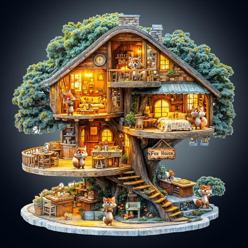 WOODBESTS Holzpuzzle Erwachsene, 270 Teile Fuchs‑Haus Holzpuzzle | Unregelmäßige Einzigartige Puzzle, Weihnachten und Geburtstag Geschenke für Puzzle-Liebhaber (34 × 34 cm)