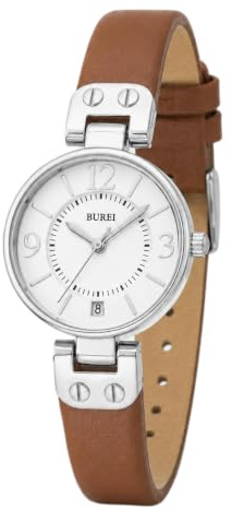 BUREI Mini Armbanduhr Damen Klein mit Lederarmband，Damenuhr für Arbeit & Freizeit – Als Geschenk