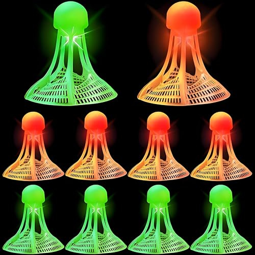 Begonia Lot de 10 balles de badminton à LED pour le jour et la nuit - Coupe-vent - Pour le sport en plein air - En nylon - Balles de badminton lumineuses - Pour enfants, adultes, activités sportives