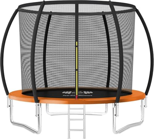 FK Sports Outdoor Trampoline 6FT/8FT/10FT/12FT Rebounder Trampolines for Toddlers, Kids & Adults with Safety Enclosure Net, Anti-tear, UV-Proof Pad, Exercise & Fitness (8ft Trampoline With Ladder)