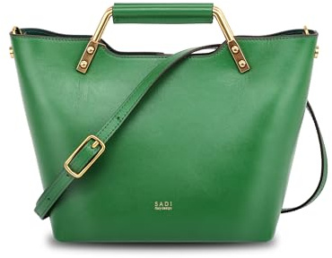 SADI Borsa a tracolla da donna in vera pelle - Borsa a tracolla multifunzione con chiusura a cerniera, con tasca interna staccabile, Verde, Large