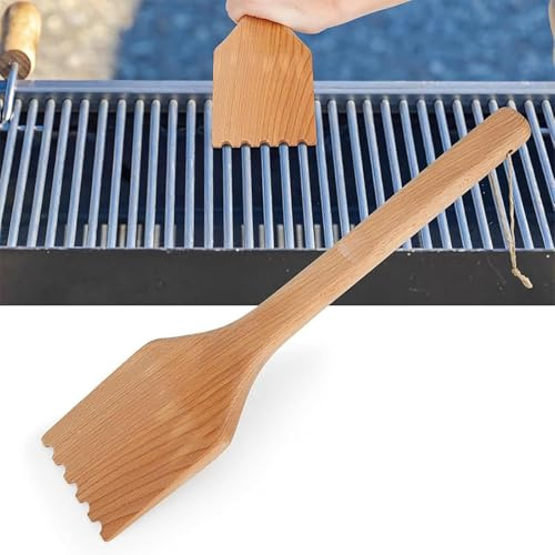 Grillrengöringsverktyg, grillskrapa av trä med långt handtag, grillskrapa för utomhusbruk, grillborste, grillrengöringsverktyg för många grillar, utomhusgrillning