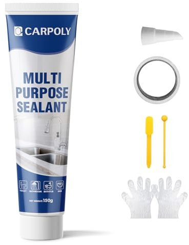 CARPOLY Silicone Caulk for Kitchen & Bathroom, Waterproof White Caulk for Sink, Toilets, Windows, Doors, Strong Adhesion, Shrink & Crack Proof,Long-Lasting(White, 5.29oz)