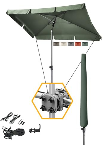 4smile Sonnenschirm Balkon 4-in-1 SET, Grün, 200 x 125 cm – Balkonschirm rechteckig, inkl. Sonnenschirmständer, Schirmhülle & Windsicherung – passend für Balkon & Terrasse