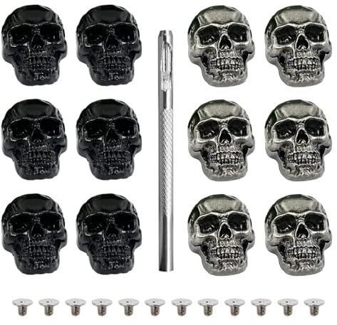 XFSRG Totenkopf Nieten Set Schraubnieten für Leder Jacken Taschen Stiefel Skull Studs Ledernieten Totenkopf Schraubnieten Kleidung Punk Gothic Style Nieten für Leder DIY Accessoires (B)