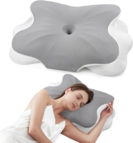 Cervical Memory Foam Pillow: Neck Pillow for Neck and Shoulder Pain, Dual-Height Ergonomic Orthopedic Pillow for Side, Back, Stomach Sleepers, Neck Support Pillow with Removable Cover (Grey)