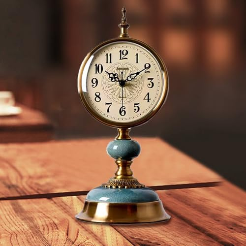 BAKENLON Horloge de table vintage, en laiton, horloge de table silencieuse pour salon, horloge de table nostalgie classique de style européen, horloge de table pour la maison, le salon, la chambre à