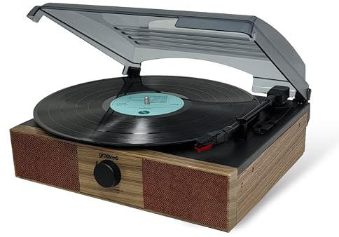 Groov-e Retro Vintage Turntable - Vinyl Record Player, Built-in Speakers, Bluetooth Connectivity, Portable Speaker, Plays Records, 33/45 RPM Speeds, 3.5mm Line Out Jack, Alarm Clock
